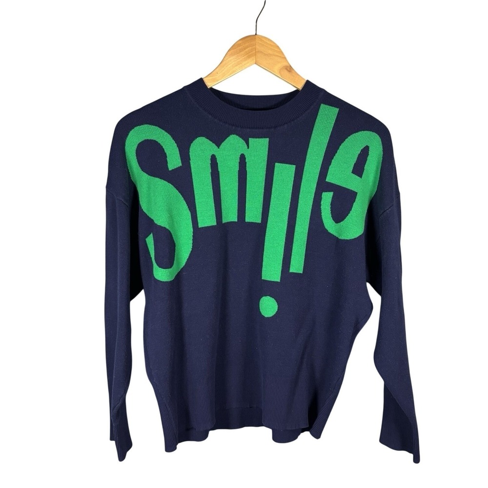 $265 Sandro Paris Smile Pullover Sweater Size 1 Women Small Navy Green - Picture 2 of 6